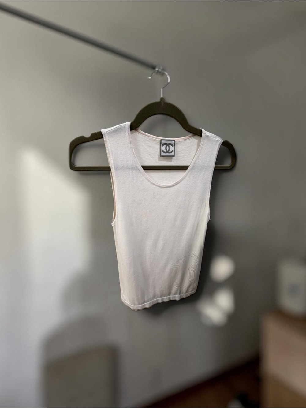 Vintage- CHANEL EUC- Cream Ribbed Scoop Tank Top With COA